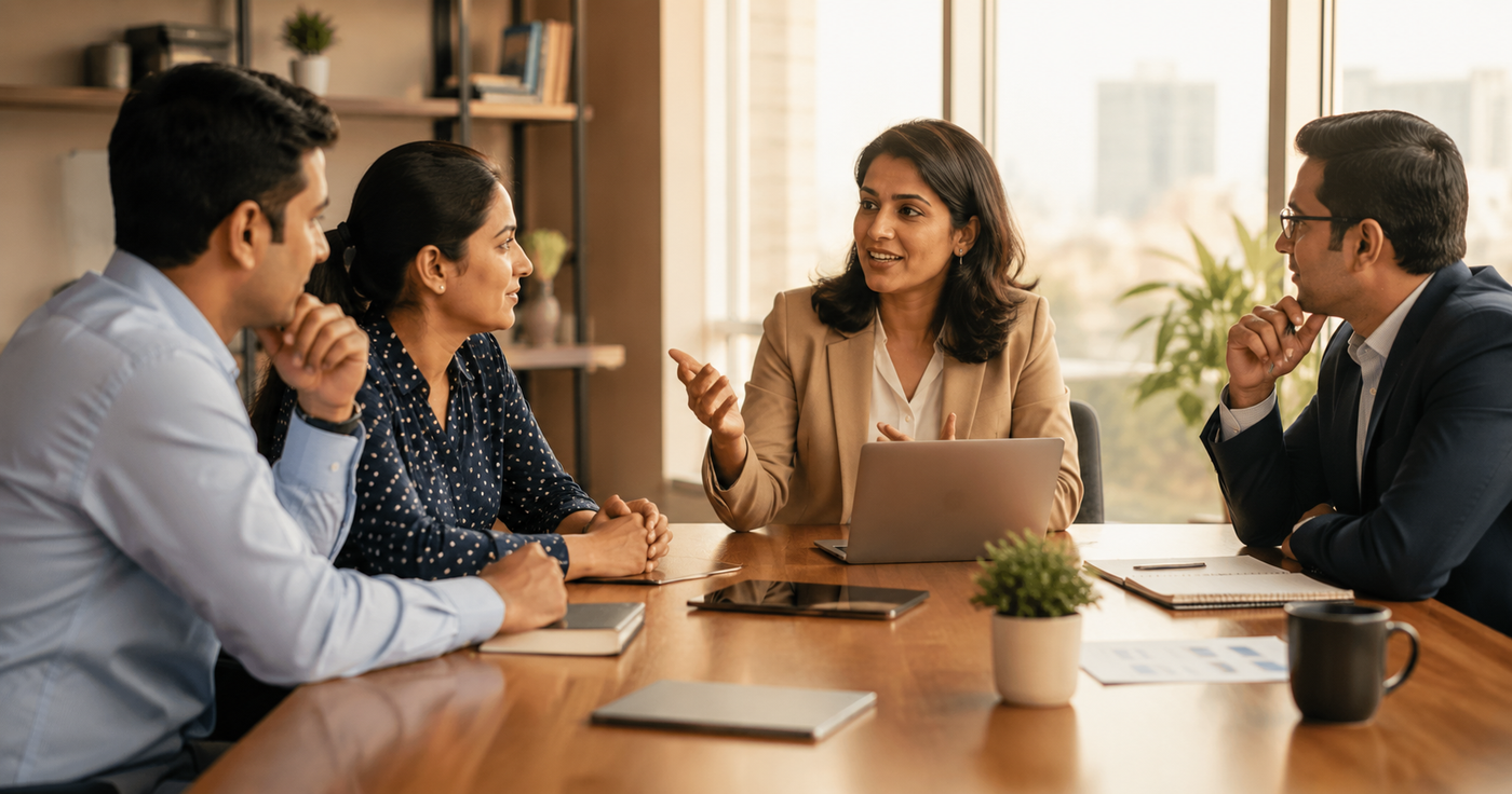 Colleagues practising English together